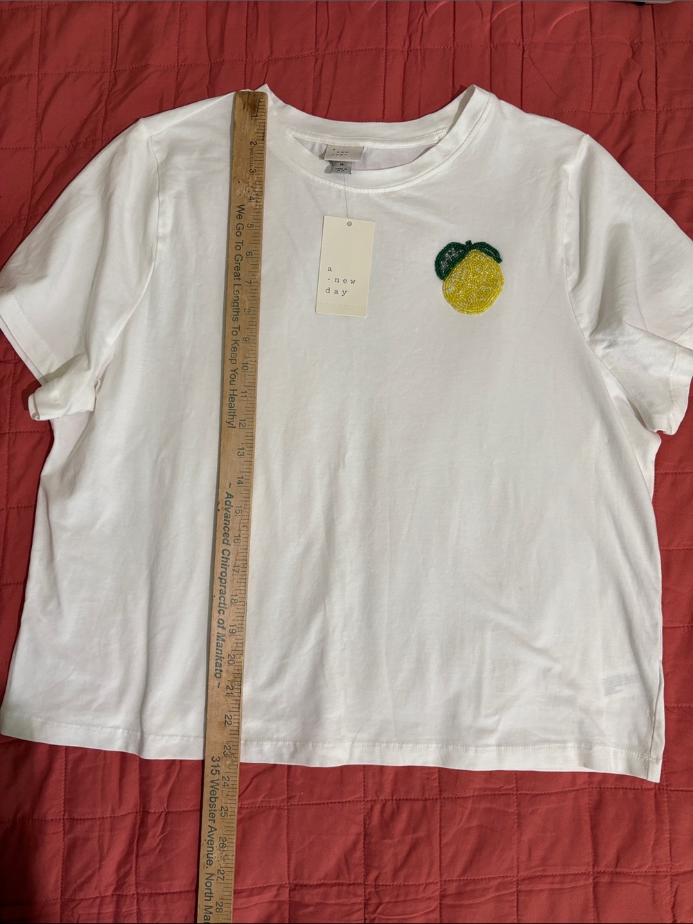 a new day White Tee with Yellow Lemon beaded graphic medium NWT cotton - Picture 8 of 10